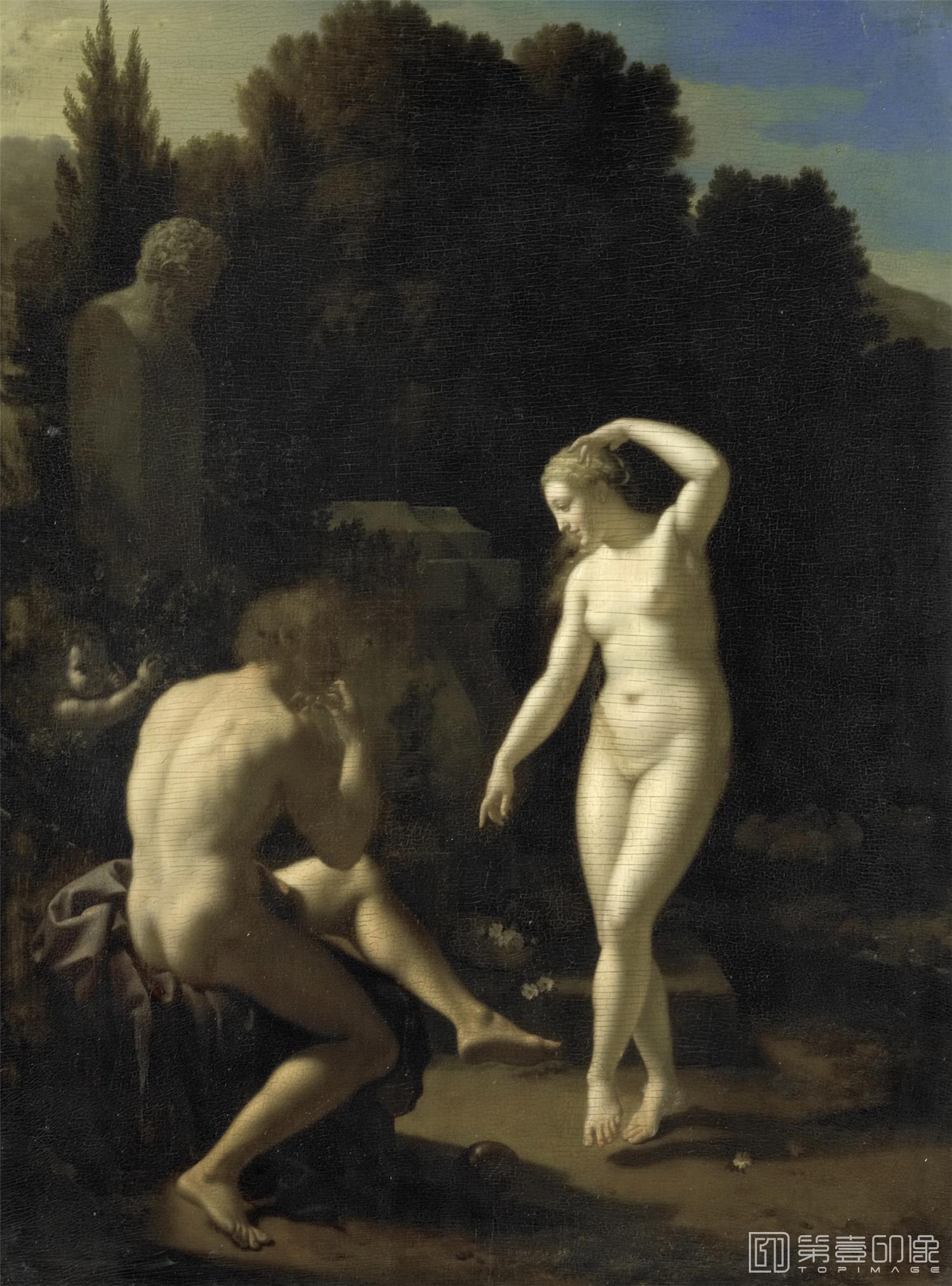 油画-荷兰阿姆斯特丹国家美术馆-Werff Adriaen van der Een nymf dansend op het fluitspel van een herder 1718-1883